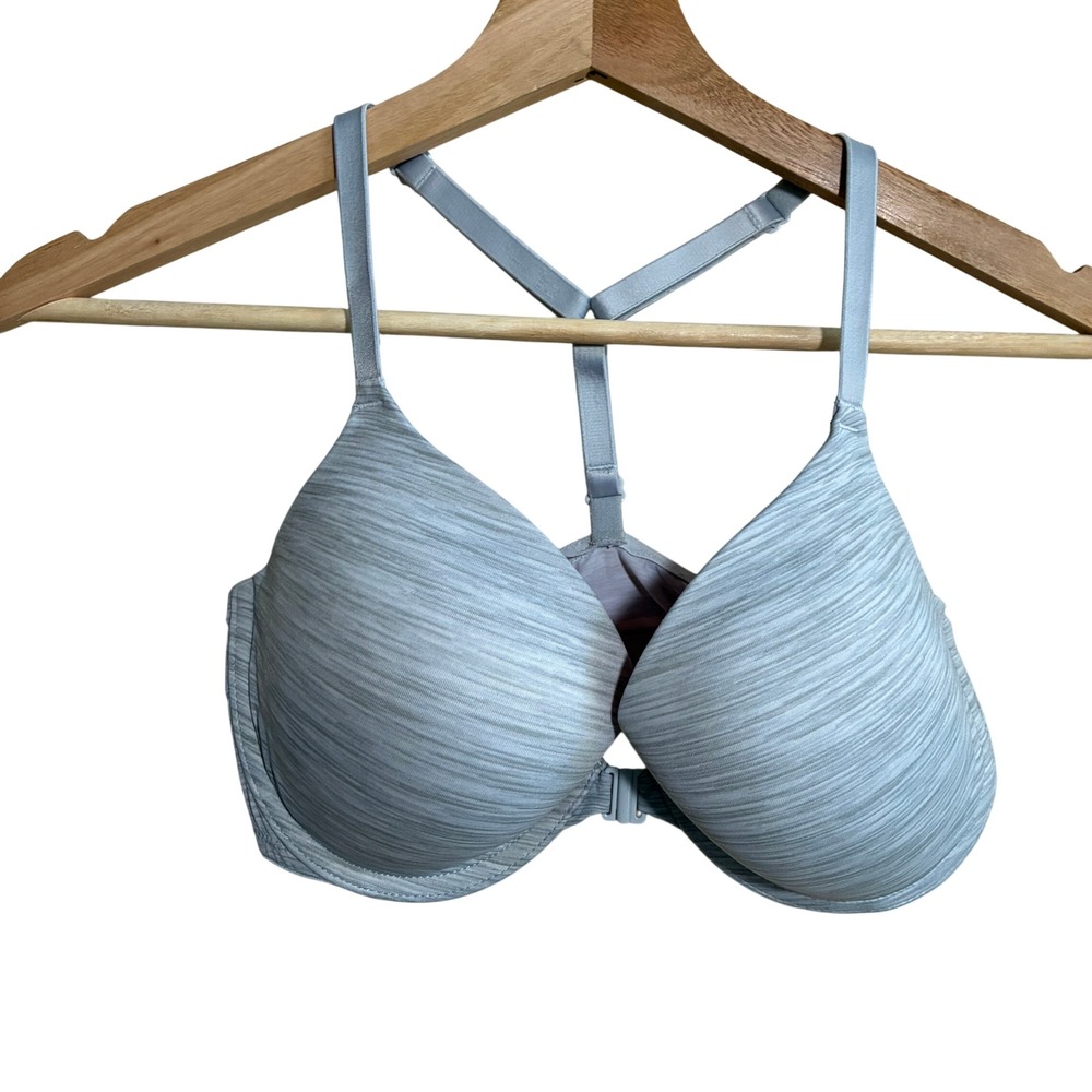 Pink Wear Everywhere Push-Up Bra 32DD Gray Women Racerback Front Close